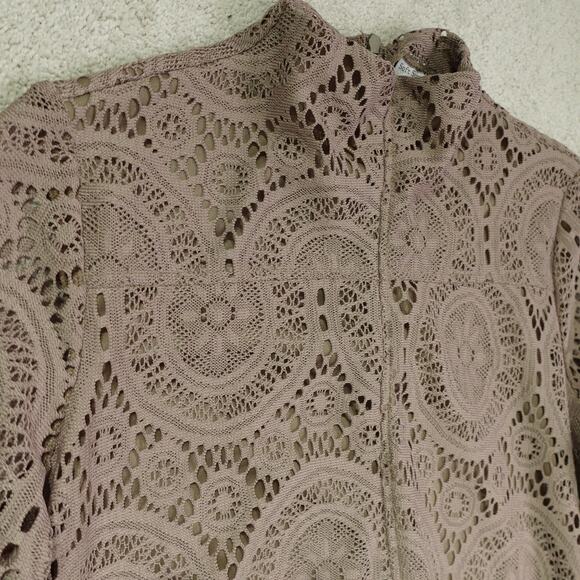 Soft Surroundings Womens Lace Tunic Long Sleeve Asymmetrical Hem Taupe Size XL - Picture 3 of 9